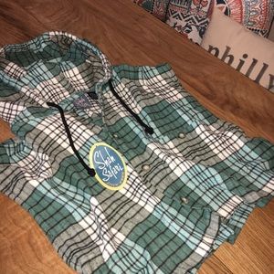 NWT Vintage 90's Cropped Plaid Hooded Flannel